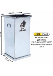 2602 KARE MANUEL KAPAKLI METAL GALVANİZ ÇÖP KOVASI 150 LT