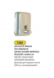 7286 304 KALİTE PARLAK PASLANMAZ 500ML Sıvı SABUNLUK