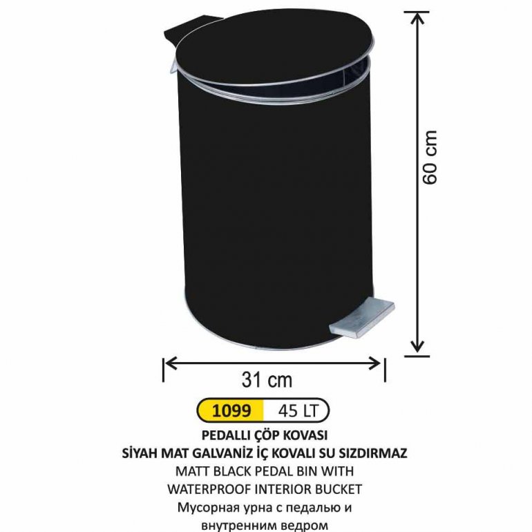 1099 GALVANİZ BOYALI PEDALLI ÇÖP KOVASI 40 LİTRE