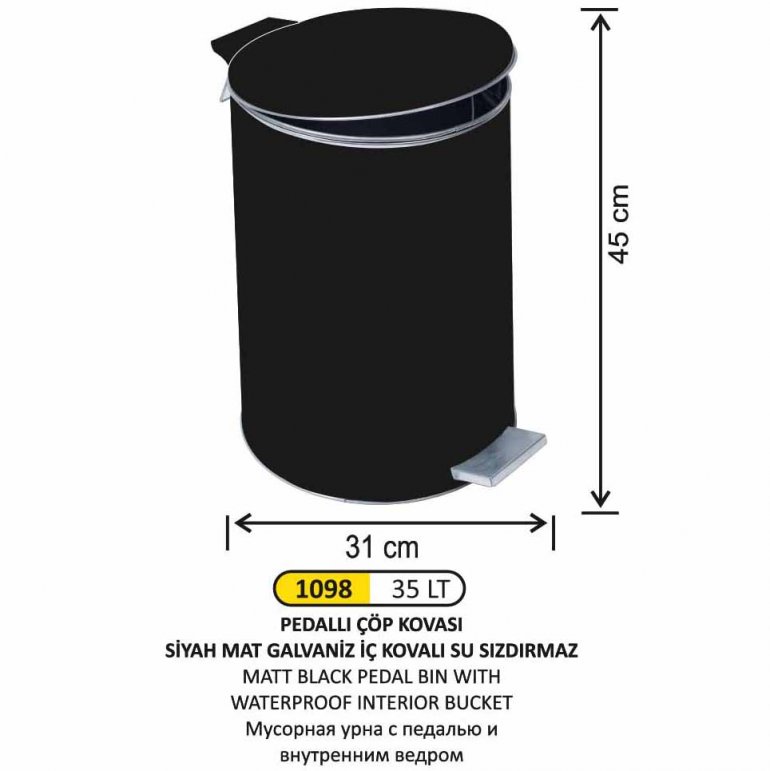 1098 GALVANİZ BOYALI PEDALLI ÇÖP KOVASI 35 LİTRE