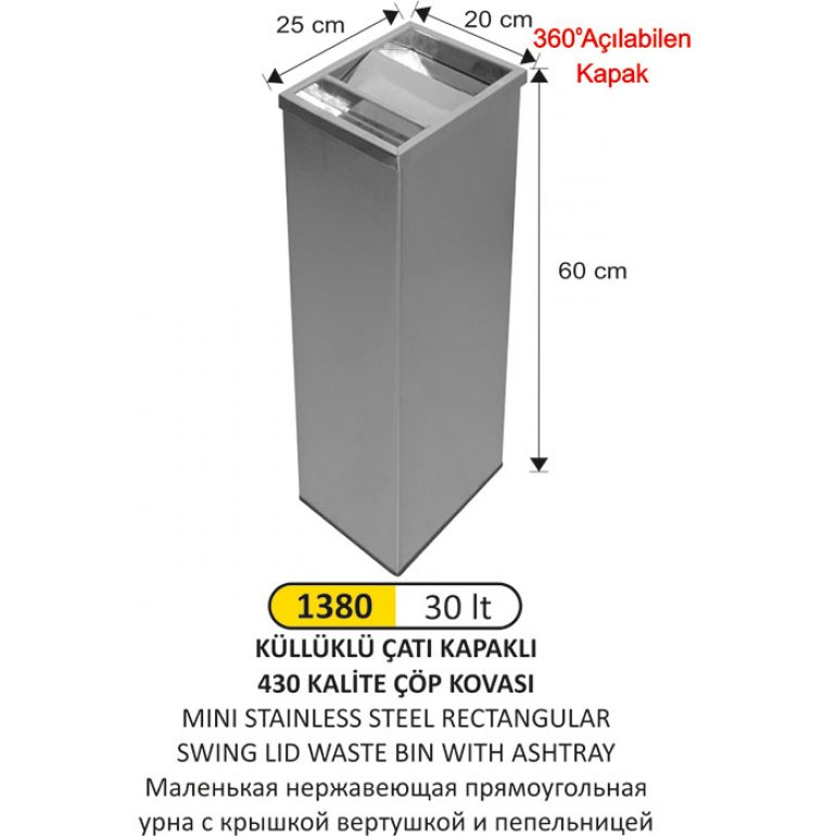 1380 30 LT KÜLLÜKLÜ ÇATI KAPAKLI ÇÖP KOVASI