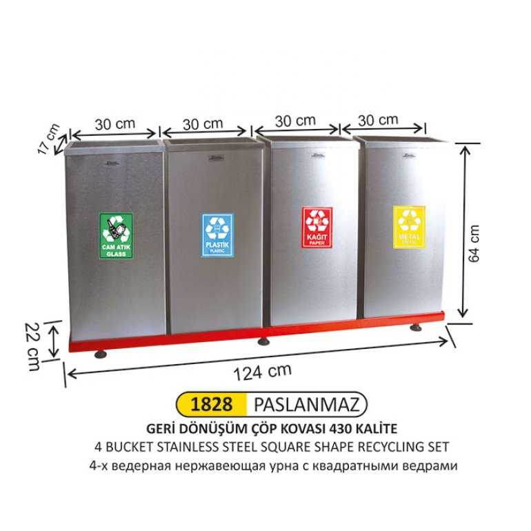 1828 4 BÖLMELİ GERİ DÖNÜŞÜM SETİ PASLANMAZ