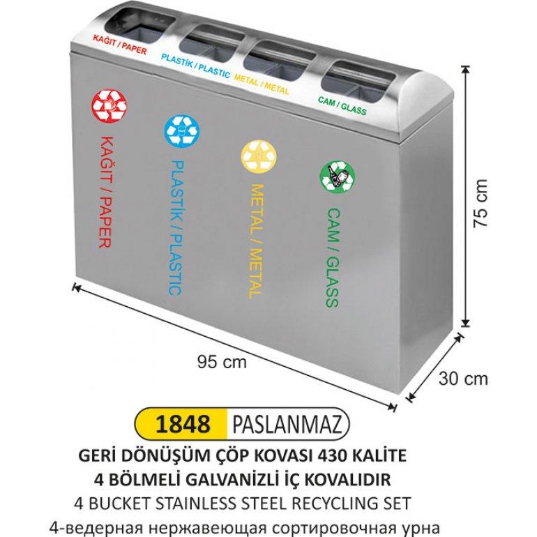 1848 DÖRTLÜ GERİ DÖNÜŞÜM SETİ PASLANMAZ