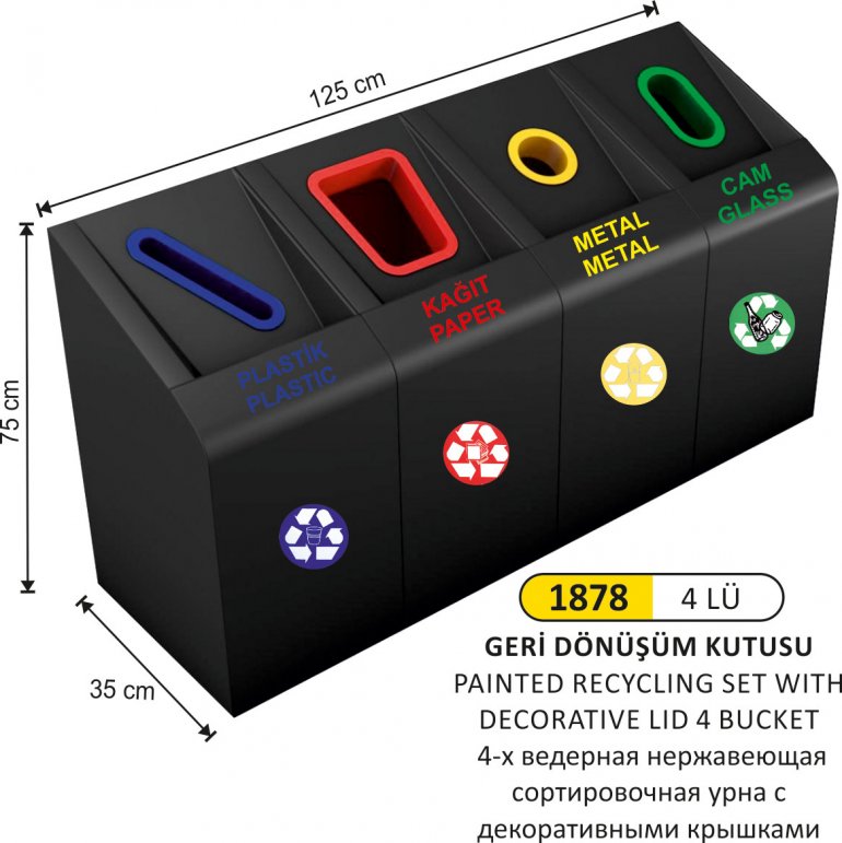 1878 DÖRTLÜ GERİ DÖNÜŞÜM ÇÖP KOVASI BOYALI