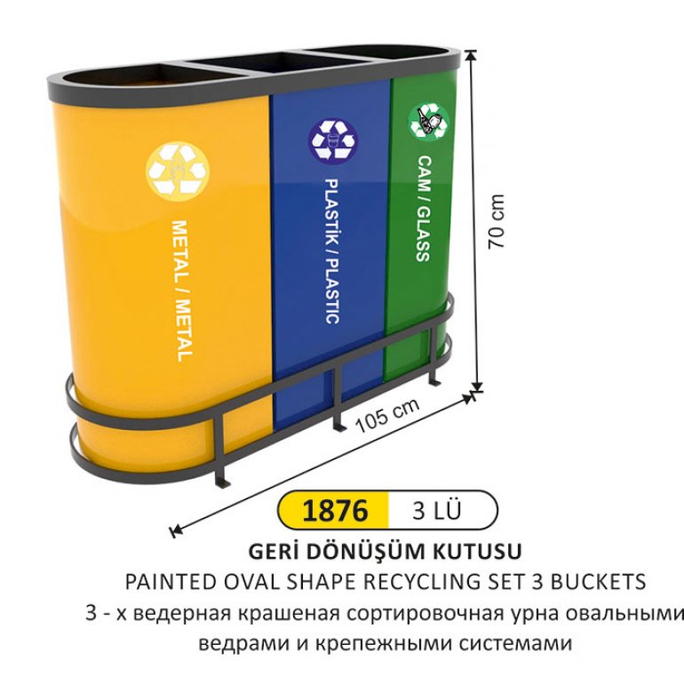 1876 ÜÇLÜ GERİ DÖNÜŞÜM ÇÖP KOVASI BOYALI