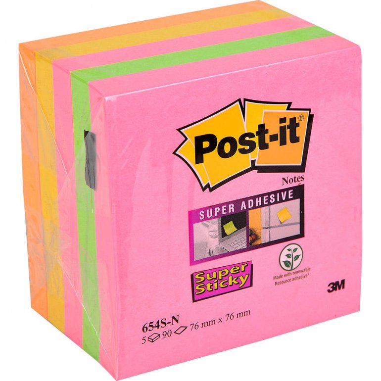 3M Post-it 654 SN 5 Neon Renk Süper Yapışkanlı Not Kağıdı 76 mm x 76 mm 450 Yaprak