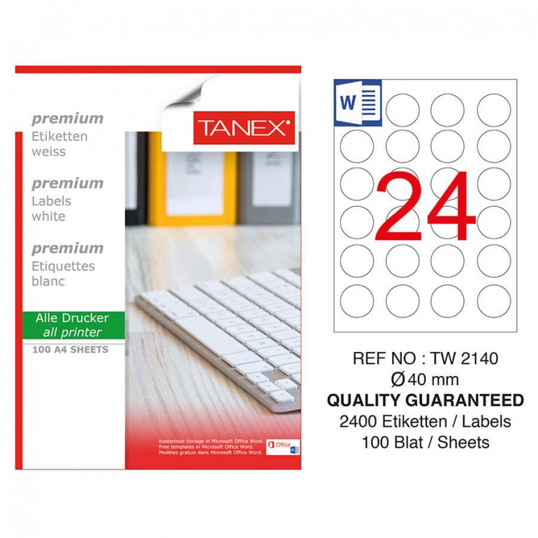 Tanex Tw-2140 Beyaz Etiket 40 mm