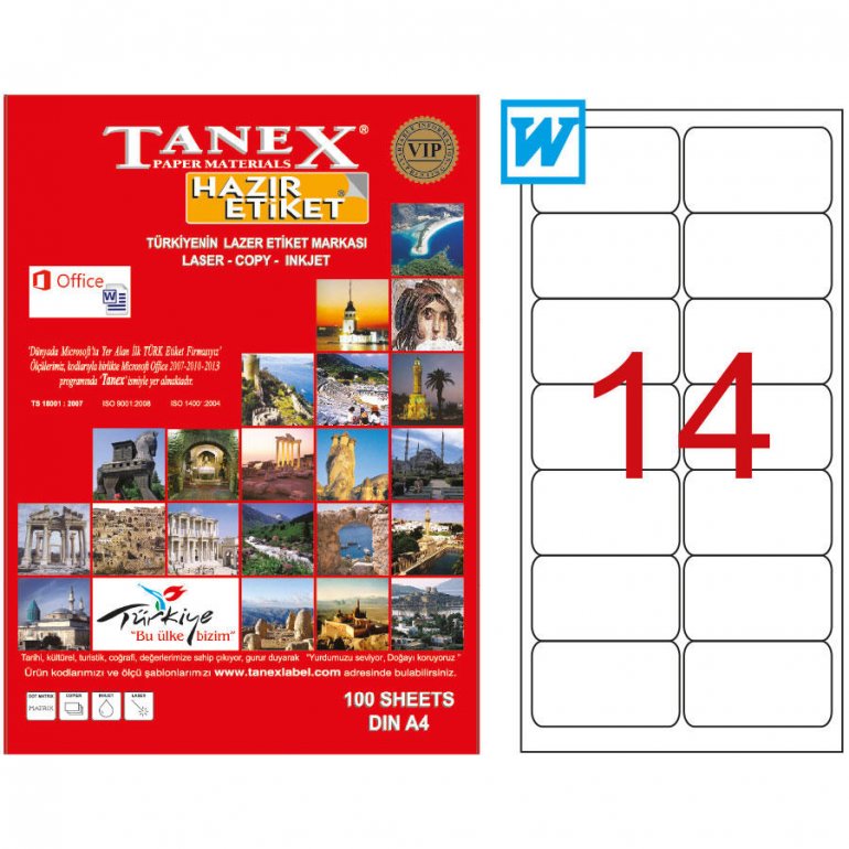 Tanex Tw-2014 Beyaz Etiket 99.1 mm x 38.1 mm