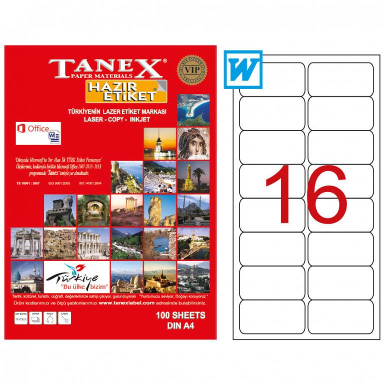 Tanex Tw-2016 Beyaz Etiket 99.1 mm x 34 mm