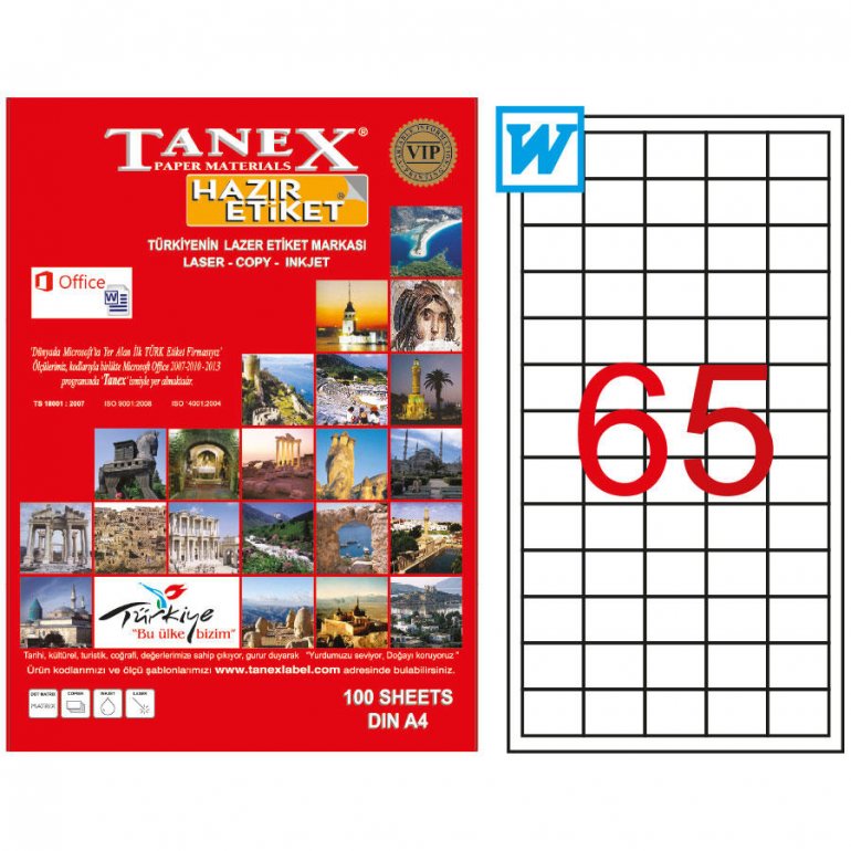 Tanex Tw-2165 Beyaz Etiket 38.1 mm x 21.2 mm