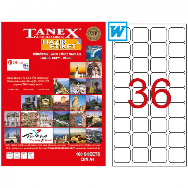 Tanex Tw-2036 Beyaz Etiket 45 mm x 30 mm