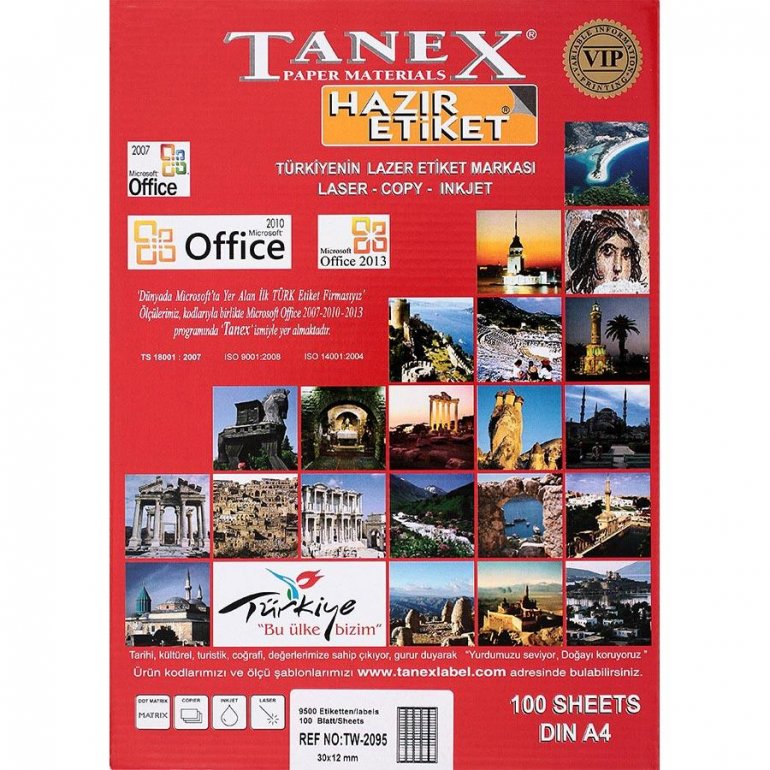 Tanex Tw-2095 Beyaz Etiket 30 mm x 12 mm