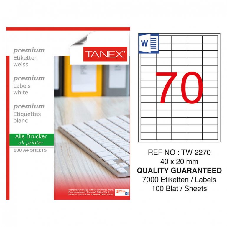 Tanex Tw-2270 Beyaz Etiket 40 mm x 20 mm