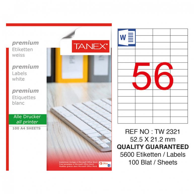 Tanex Tw-2321 Beyaz Etiket 52.5 mm x 21.2 mm