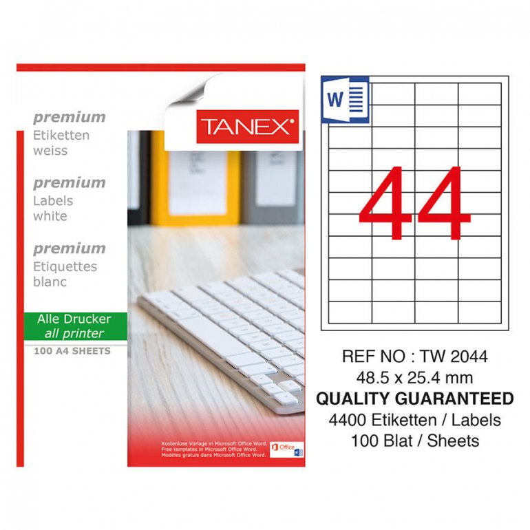 Tanex Tw-2044 Şeffaf Etiket 48,5 mm x 25,4 mm