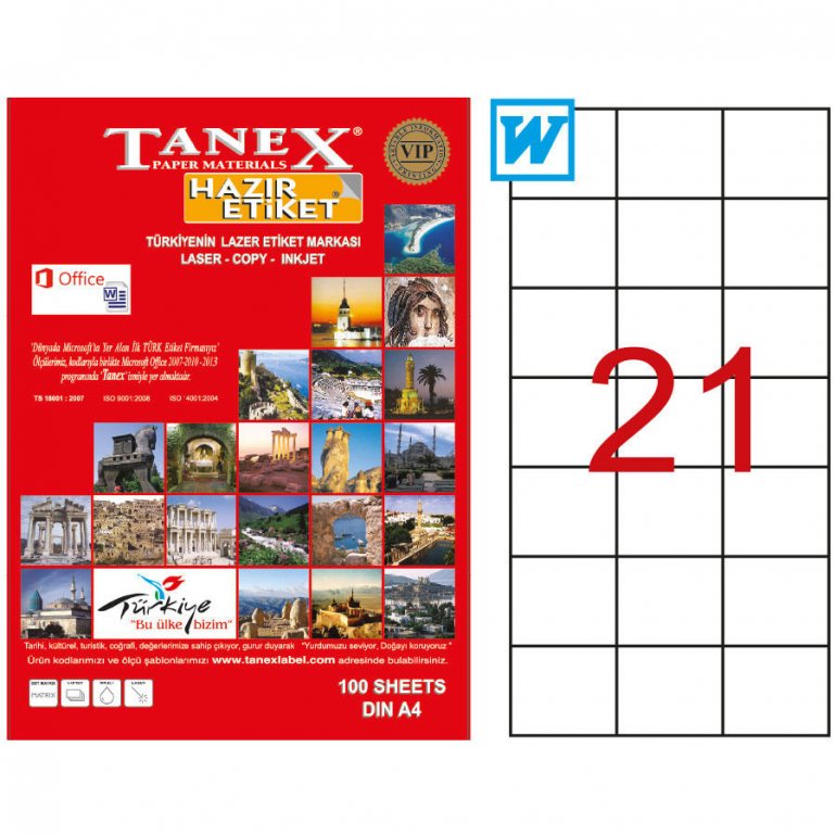 Tanex Tw-2124 Beyaz Adresleme ve Postalama Etiketi 70 mm x 42.43 mm