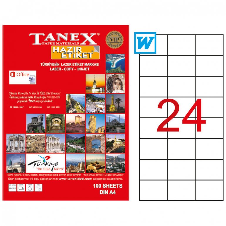 Tanex Tw-2037 Beyaz Adresleme ve Postalama Etiketi 70 mm x 37.125 mm