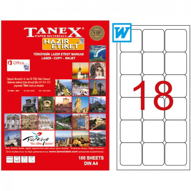 Tanex Tw-2018 Beyaz Adresleme ve Postalama Etiketi 63.5 mm x 46.6 mm