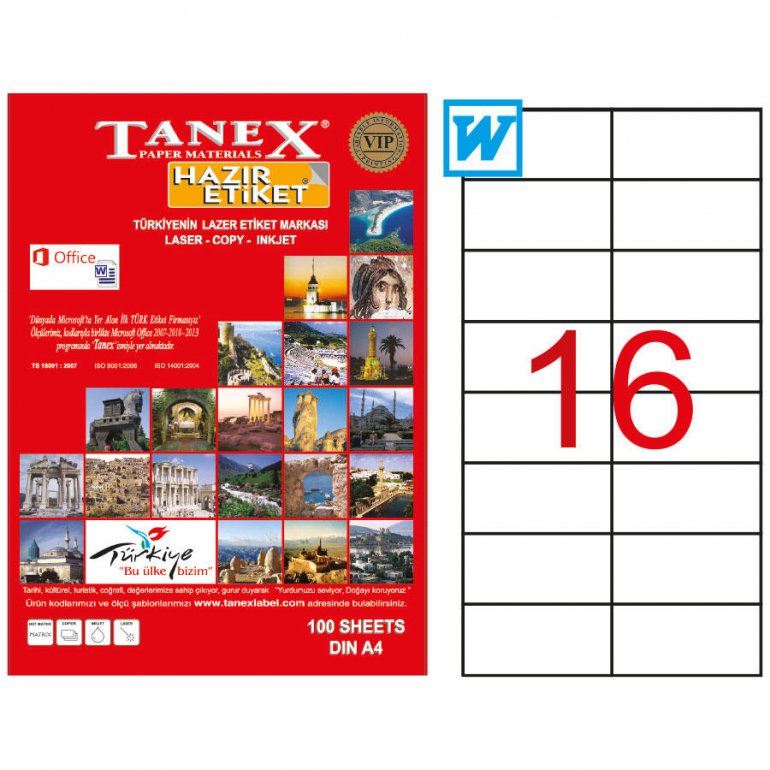 Tanex Tw-2105 Beyaz Adresleme ve Postalama Etiketi 105 mm x 37.125 mm