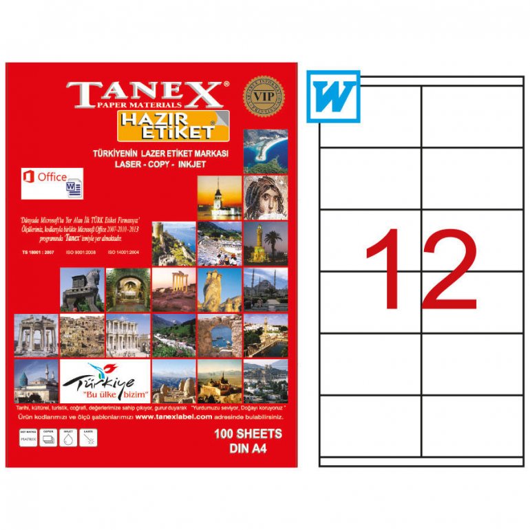 Tanex Tw-2512 Beyaz Adresleme ve Postalama Etiketi 105 mm x 46 mm