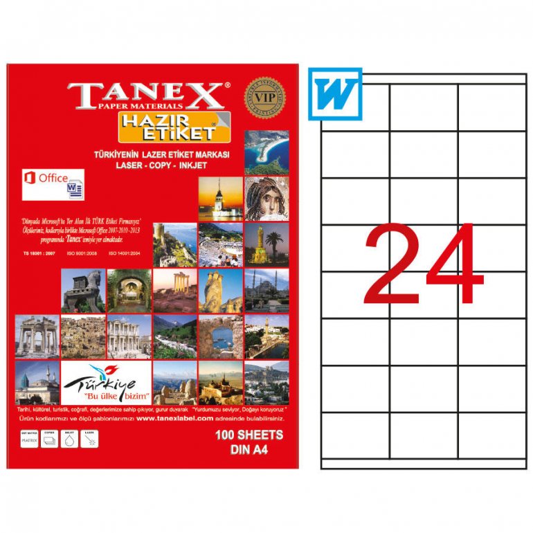 Tanex Tw-2736 Beyaz Adresleme ve Postalama Etiketi 70 mm x 36 mm